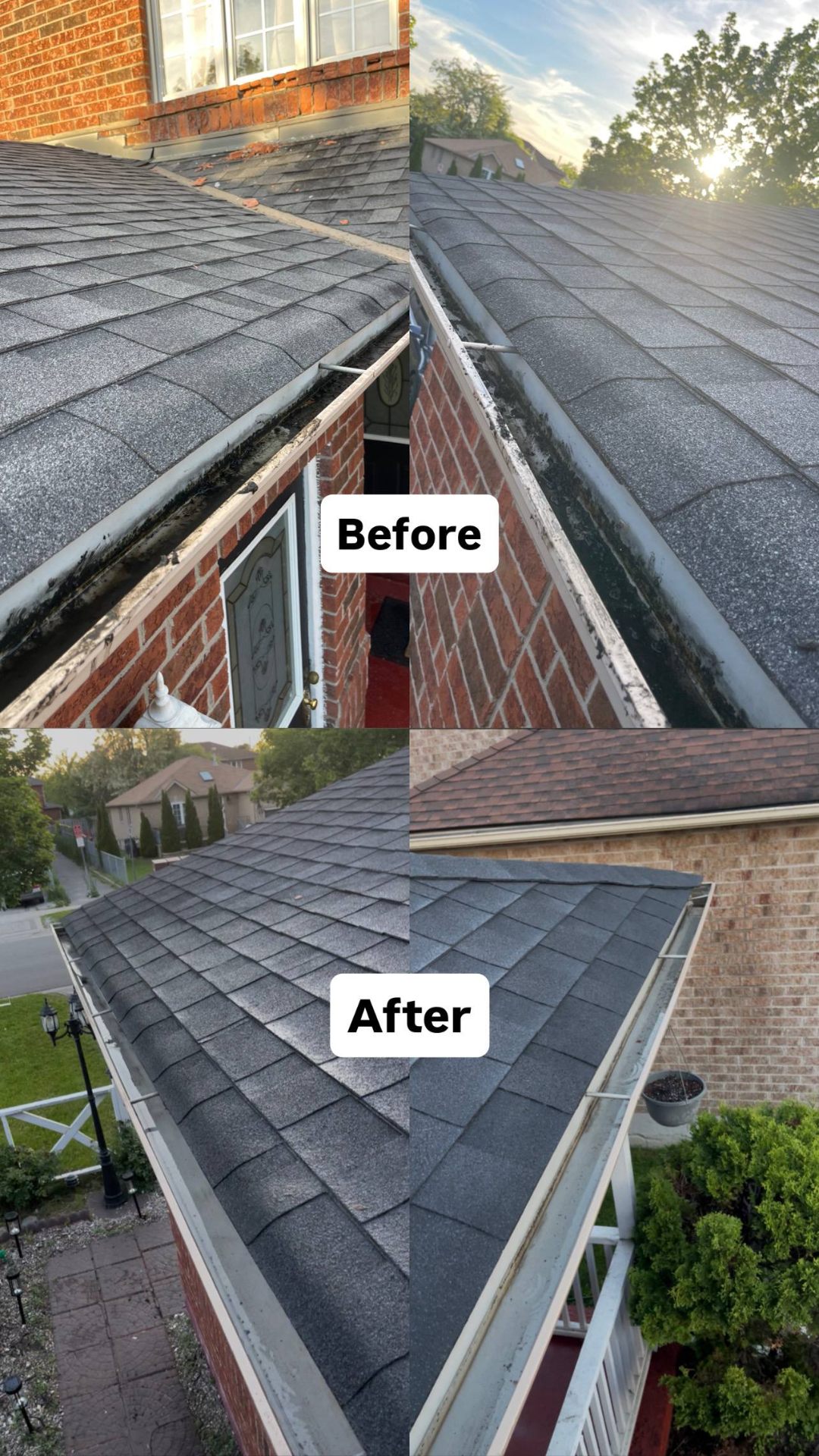 Gutter before and after a Shine Works clear-out